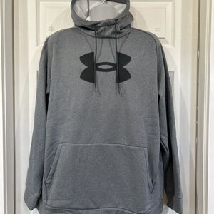 Under Armour Men's 2XL Gray Scuba Neck Hoodie Sweatshirt Big Logo Fleece Lined